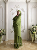 Bright olive Khimar niqab transformer with skirt