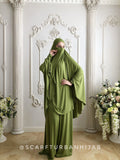 Bright olive Khimar niqab transformer with skirt