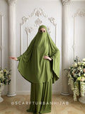 Bright olive Khimar niqab transformer with skirt