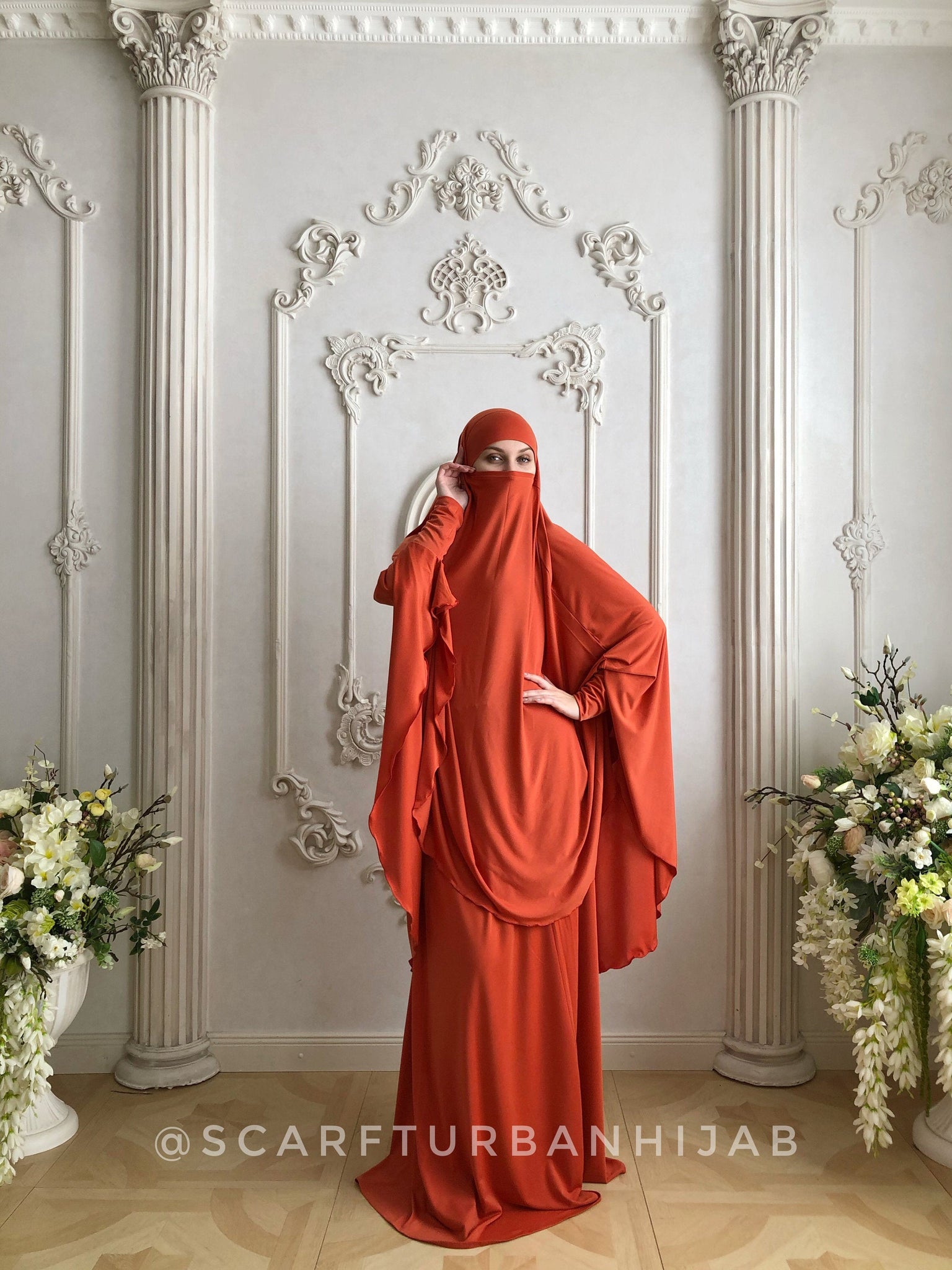 orange dress with hijab orange flowy dress Flowy Sleeves Chiffon Dress-Orange Hijab Boutique