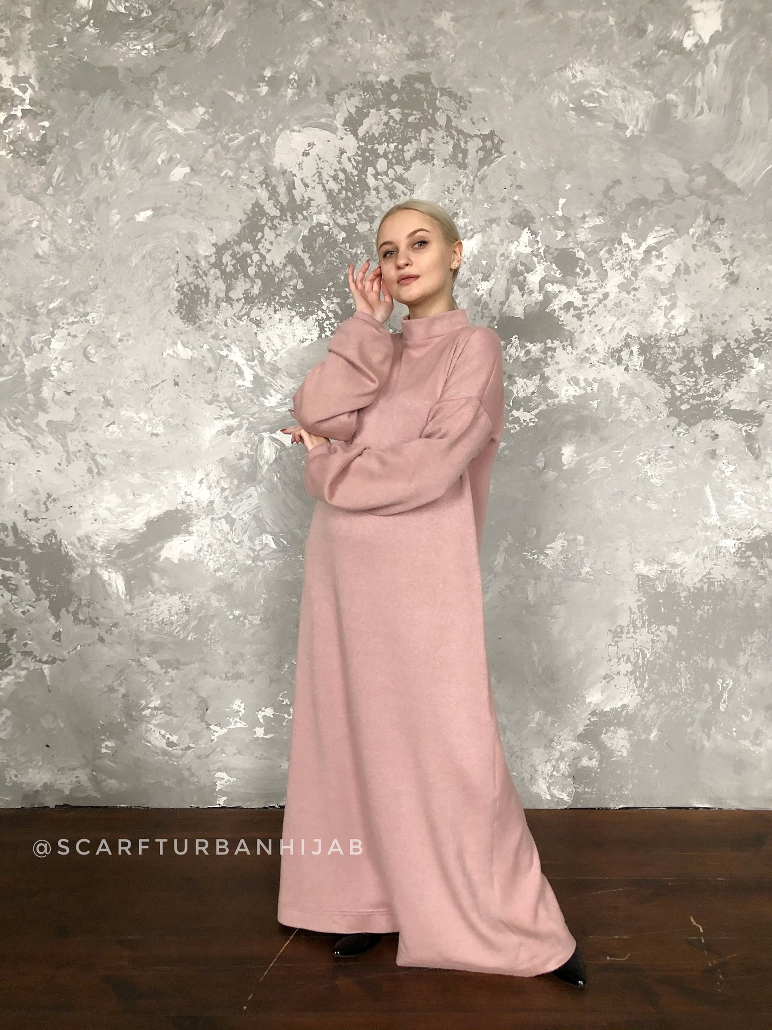 Winter basic Maxi dress blush pink ScarfTurbanHijab Winter basic Maxi dress blush pink ScarfTurbanHijab