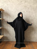 Black wool oversize maxi dress with hood