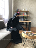 Black wool oversize maxi dress with hood