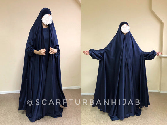 Elegant burqa silk satin suit dress with cape khimar