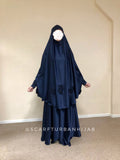 Elegant Silk satin  navy blue Muslim suit with lace decoration