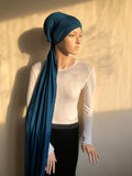 2 in one dark turquoise hijab -jersey turban