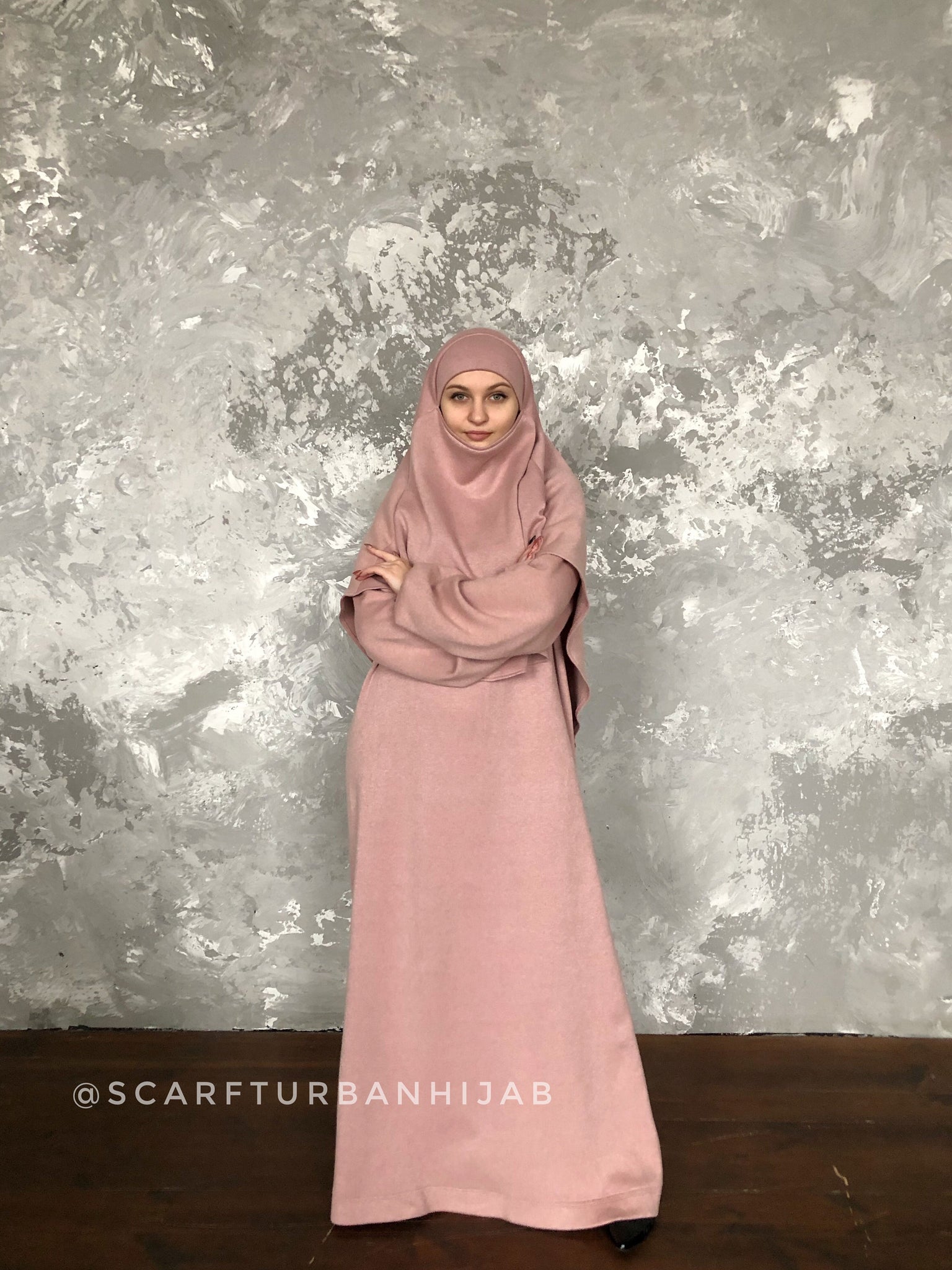 blush pink winter dress Winter basic Maxi dress blush pink ScarfTurbanHijab