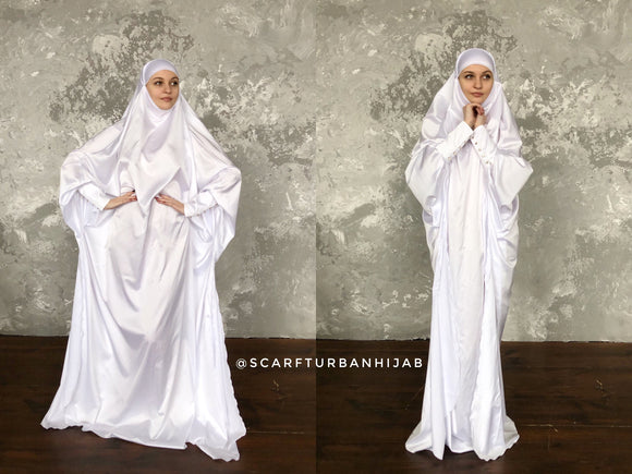 Over size white silk khimar dress