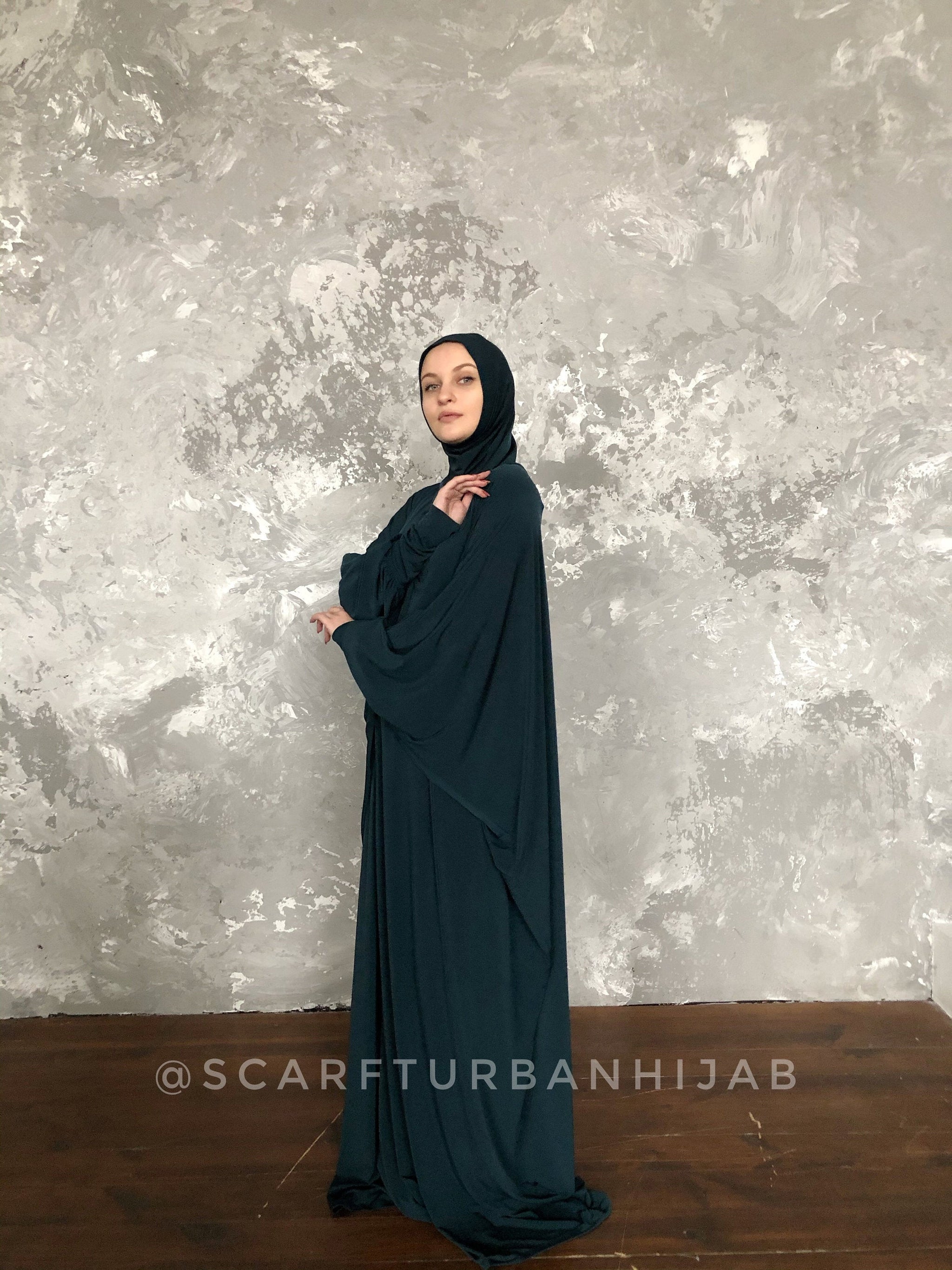 Emerald Green dress free size with attached hijab – ScarfTurbanHijab