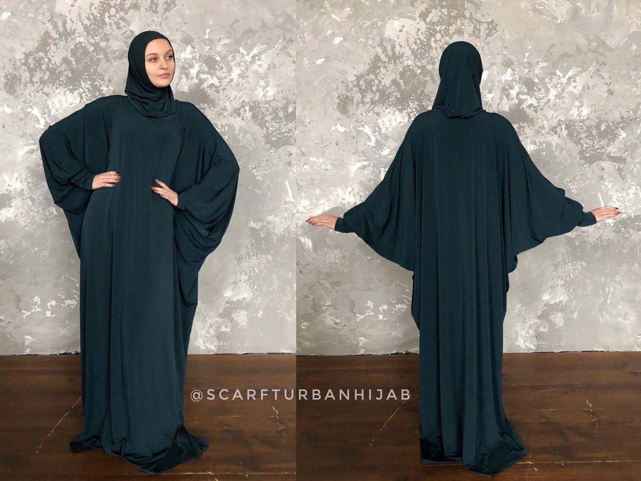 Emerald Green dress free size with attached hijab ScarfTurbanHijab Emerald Green dress free size with attached hijab ScarfTurbanHijab