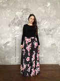Black and roses Flared maxi skirt