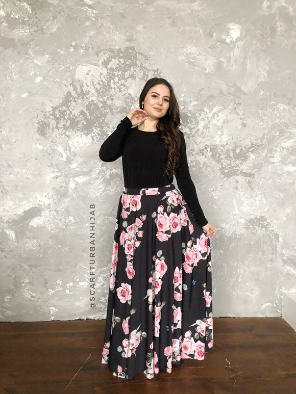 waist skirt with rose print
