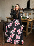 Black and roses Flared maxi skirt