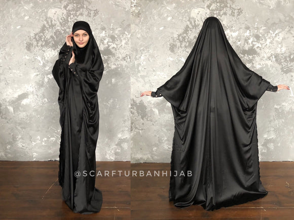 Ower size black silk khimar dress