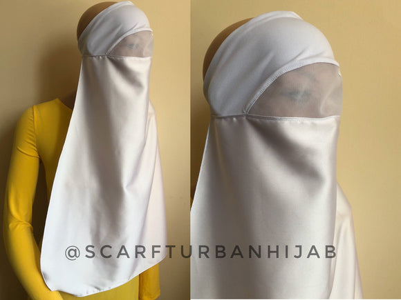 White stylish niqab veil with netting eyes screen