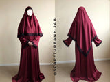 Wonderful oversized burgundy silk  maxi dress with a long hijab khimar , perfect for everyday wear or special occasions. This lovely and elegant outfit is a flowing wave of silk, tender and feminine.