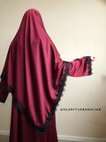 Burgundy silk elegant dress with jilbab and lace