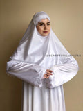 Elegant white wedding silk dress and hijab  with white lace