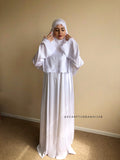 Elegant white wedding silk dress and hijab  with white lace