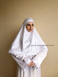 Elegant white wedding silk dress and hijab  with white lace