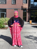 Pink and black Muslim prayer dress, islamic clothing, dress with scarf hijab, ready to wear hijab, abaya, jelabia, maxi dress plus size