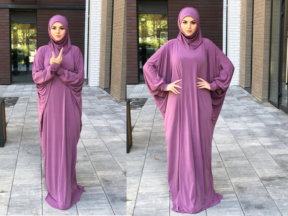 Raspberry Muslim dress with attaced hijab