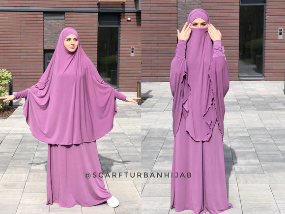 Raspberry rose Khimar niqab transformer with skirt