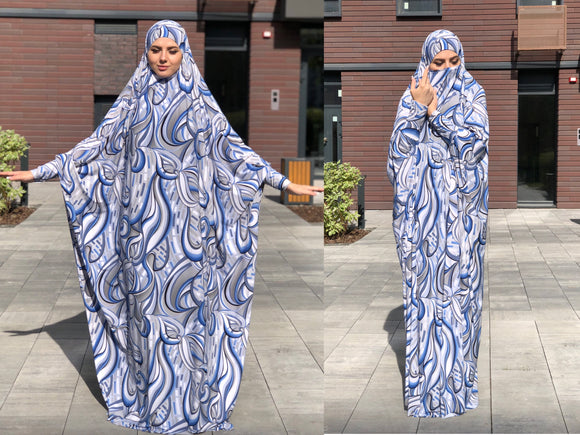 Blue and gray jilbab , limited additional elegant Khimar, muslim dress, blue Burqa, Dubai Abaya, Nikah long hijab, Islamic burqa