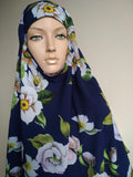 Navy blue floral print hijab