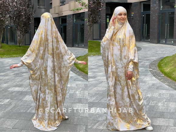 White and gold jilbab dress
