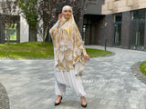 Exclusive golden print Khimar niqab transformer with harem pants