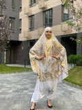 Exclusive golden print Khimar niqab transformer with harem pants