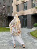 Exclusive golden print Khimar niqab transformer with harem pants