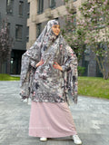 Elegant soft viscose Long floral khimar gray color