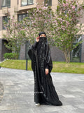 Black stripe latex jilbab dress