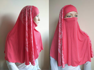Coral lace printed Transformer hijab niqab