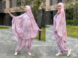 Pink Thai dye franch khimar suit with harem pants