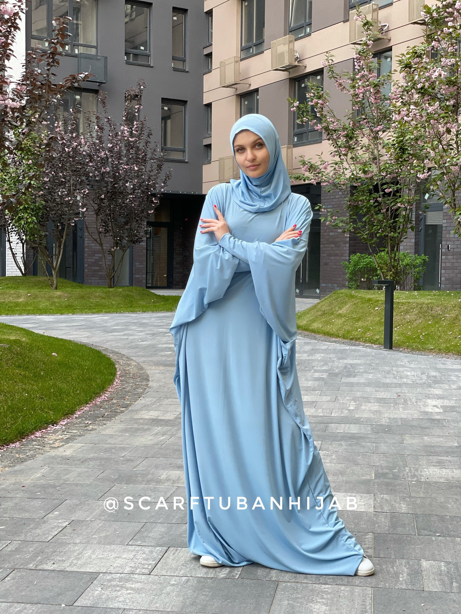 Sky blue free size dress with hijab ScarfTurbanHijab Sky blue free size dress with hijab ScarfTurbanHijab