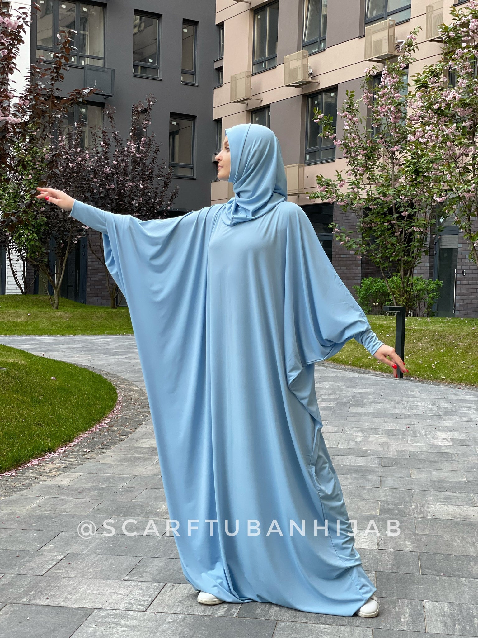 hijab with sky blue dress Need to rest those tired eyes but with the help of @poplook's powder blue dress and their nude textured scarf, I look pretty fresh, MashaAllah! #poplookootd #poplook
