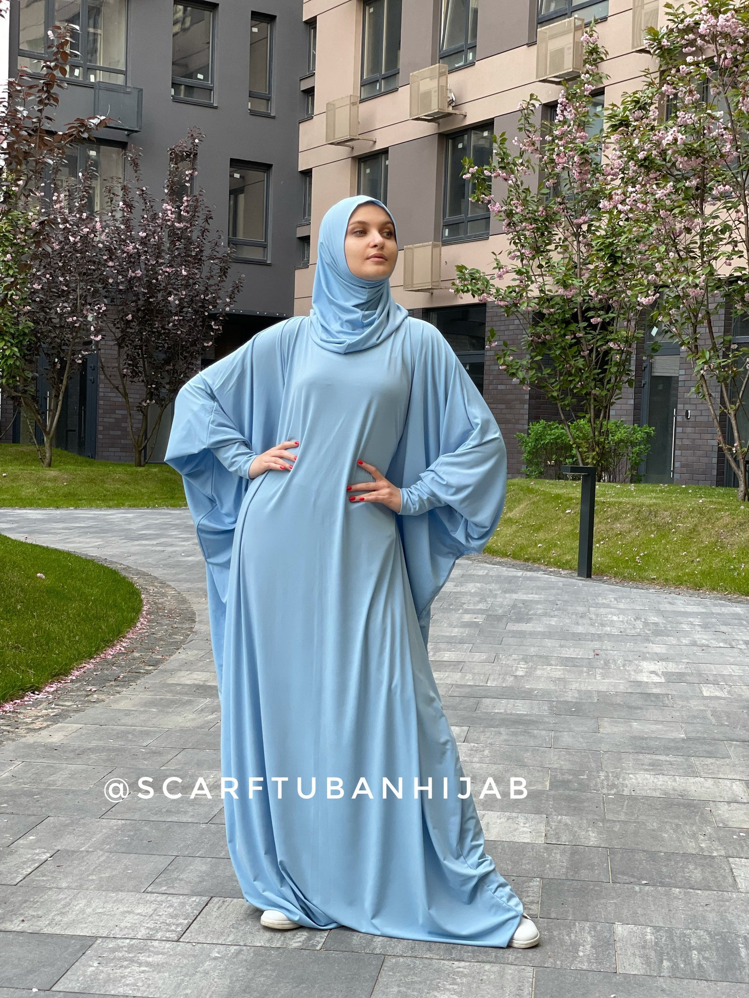 hijab with blue dress Soraya Batwing Abaya Dusty Blue