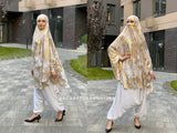 Exclusive golden print Khimar niqab transformer with harem pants