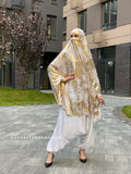 Exclusive golden print Khimar niqab transformer with harem pants