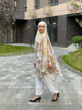 Exclusive golden print Khimar niqab transformer with harem pants