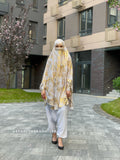 Exclusive golden print Khimar niqab transformer with harem pants