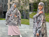 Elegant soft viscose Long floral khimar gray color