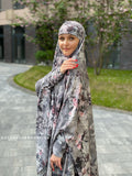 Elegant soft viscose Long floral khimar gray color