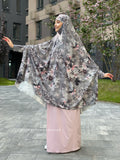 Elegant soft viscose Long floral khimar gray color