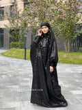 Black stripe latex jilbab dress