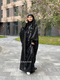 Black stripe latex jilbab dress