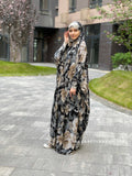 Floral black beige jilbab dress with roses print